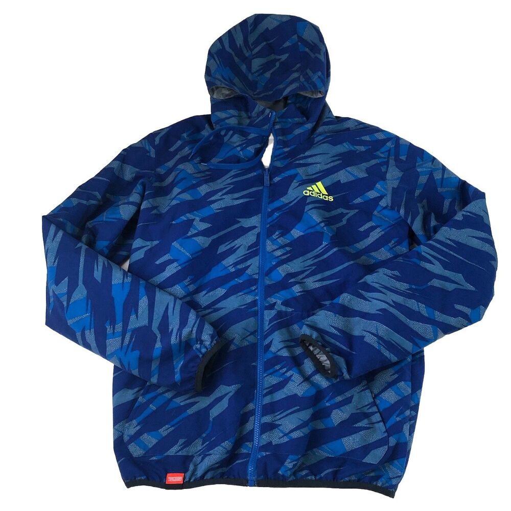 Adidas Men’s Basketball Reversible Windbreaker Blue Pattern To Gray Hoodie Small